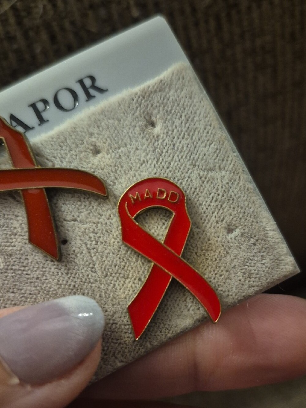 MADD Red Ribbon Support Lapel Pins Vest Collectible - Picture 4 of 5
